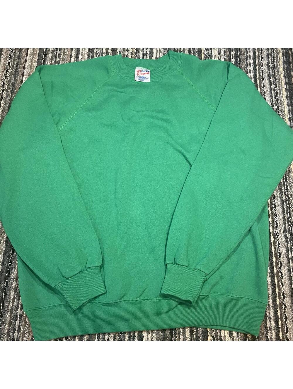 Vintage Hanes Activewear Sweatshirt Mens XL Green Blank Sweatshirt Made In USA